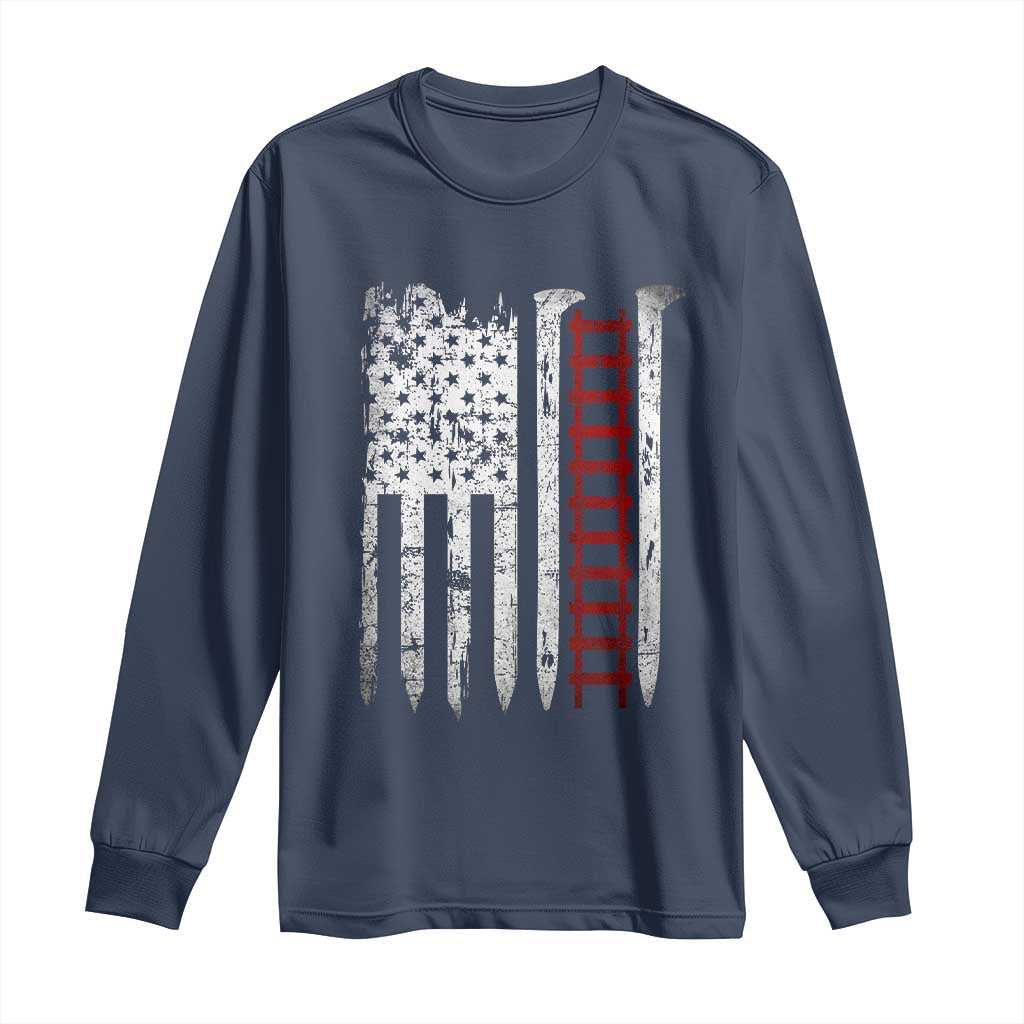 American Flag Railroad Long Sleeve Shirt Railway Workers Track Spike Graphic TS10 Navy Print Your Wear