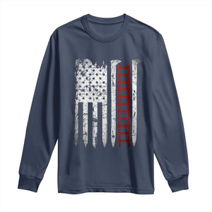 American Flag Railroad Long Sleeve Shirt Railway Workers Track Spike Graphic TS10 Navy Print Your Wear