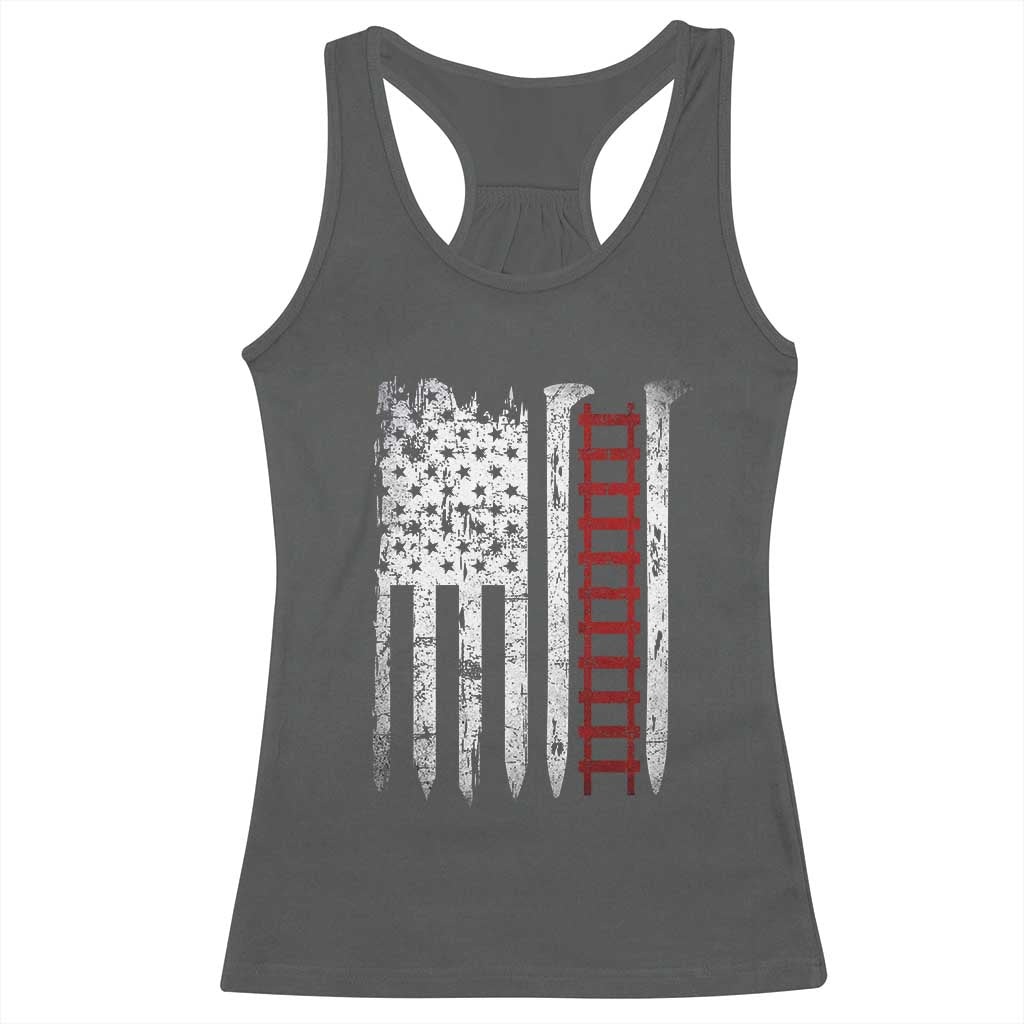 American Flag Railroad Racerback Tank Top Railway Workers Track Spike Graphic TS10 Dark Heather Print Your Wear