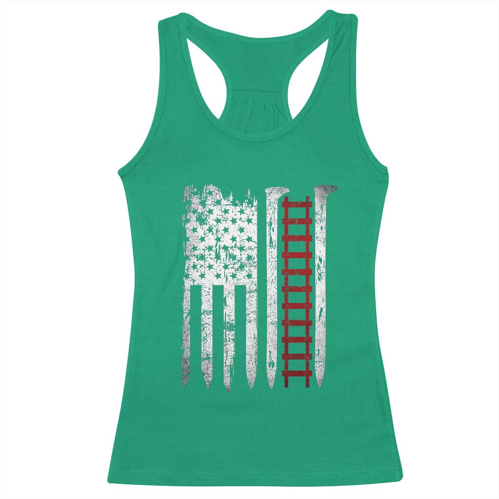 American Flag Railroad Racerback Tank Top Railway Workers Track Spike Graphic TS10 Irish Green Print Your Wear