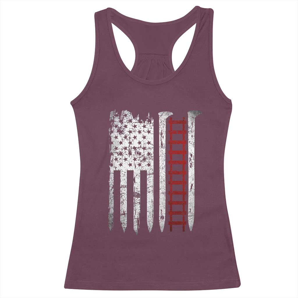 American Flag Railroad Racerback Tank Top Railway Workers Track Spike Graphic TS10 Maroon Print Your Wear