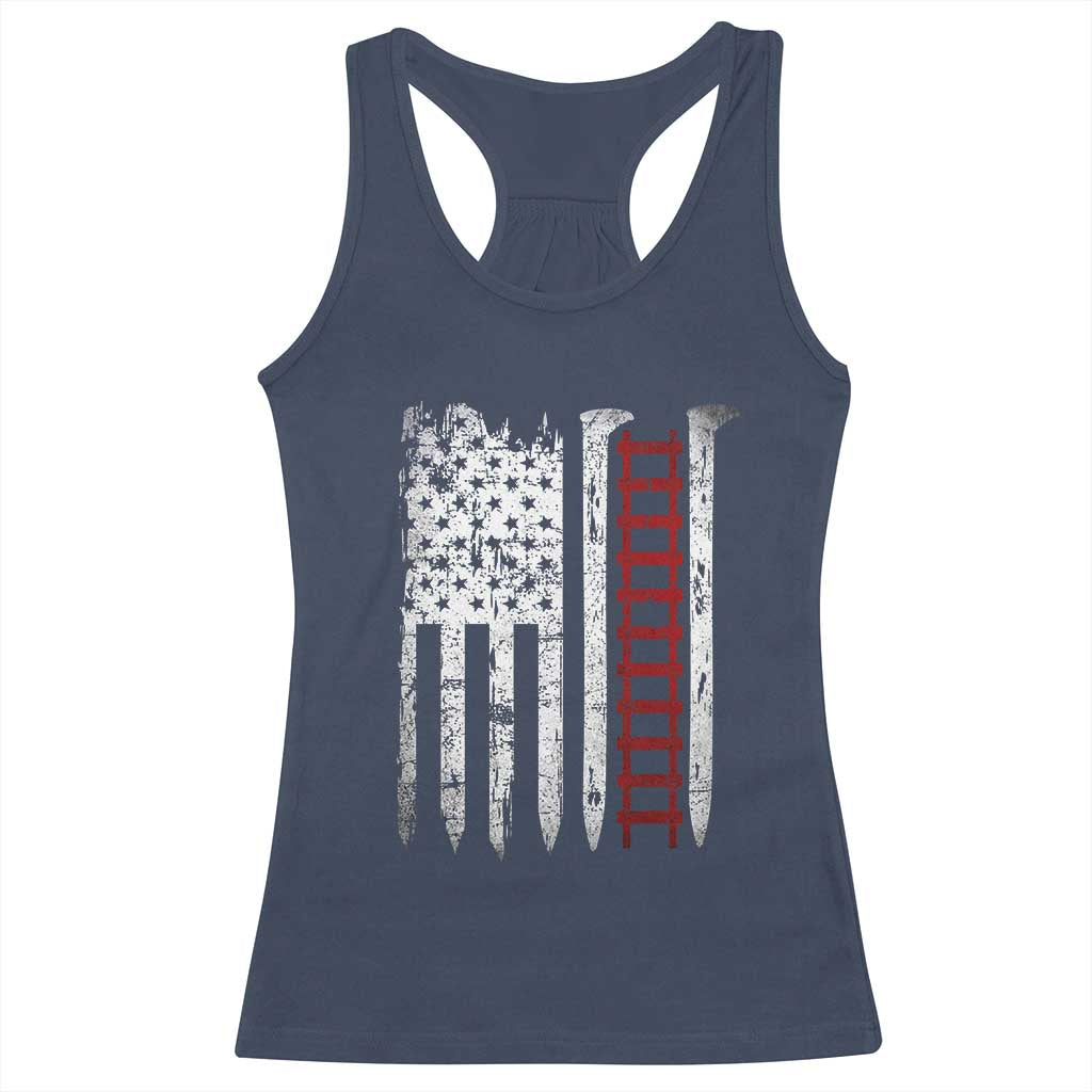 American Flag Railroad Racerback Tank Top Railway Workers Track Spike Graphic TS10 Navy Print Your Wear