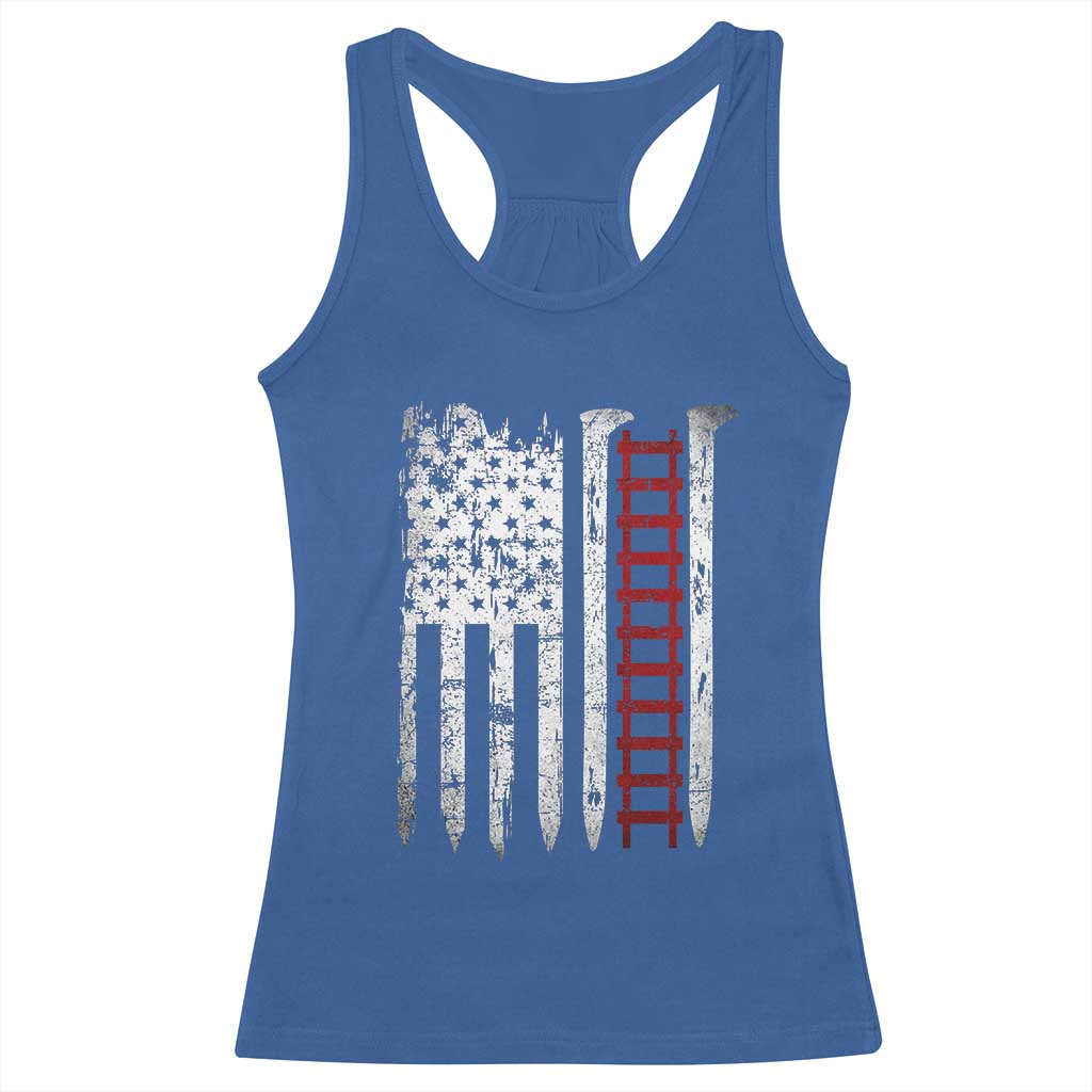 American Flag Railroad Racerback Tank Top Railway Workers Track Spike Graphic TS10 Royal Blue Print Your Wear