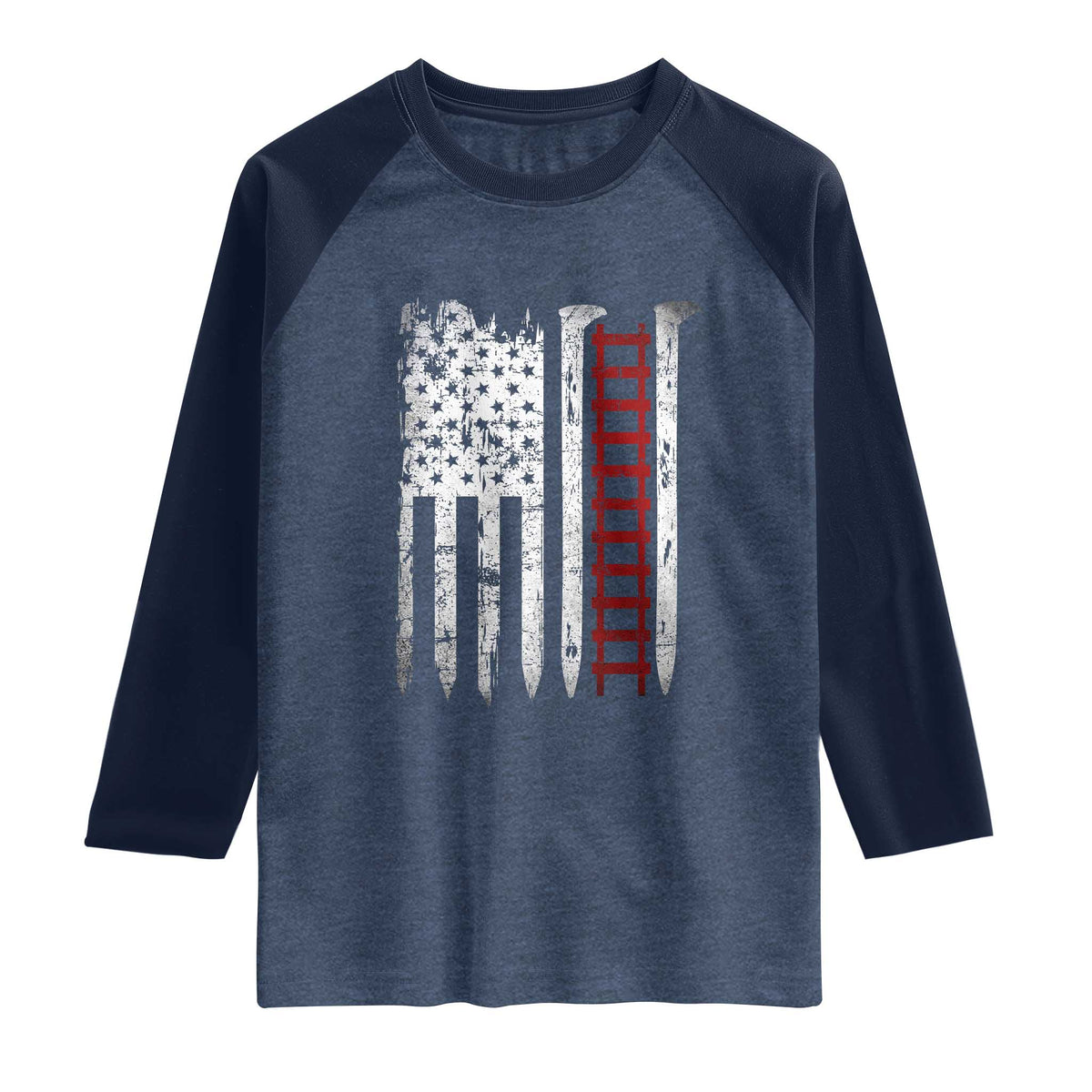 American Flag Railroad Raglan Shirt Railway Workers Track Spike Graphic TS10 Heather Denim Navy Print Your Wear