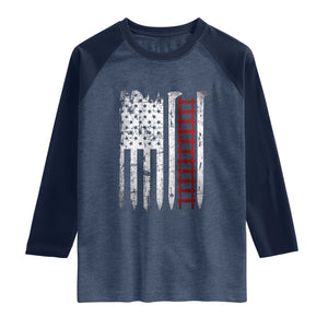 American Flag Railroad Raglan Shirt Railway Workers Track Spike Graphic TS10 Heather Denim Navy Print Your Wear
