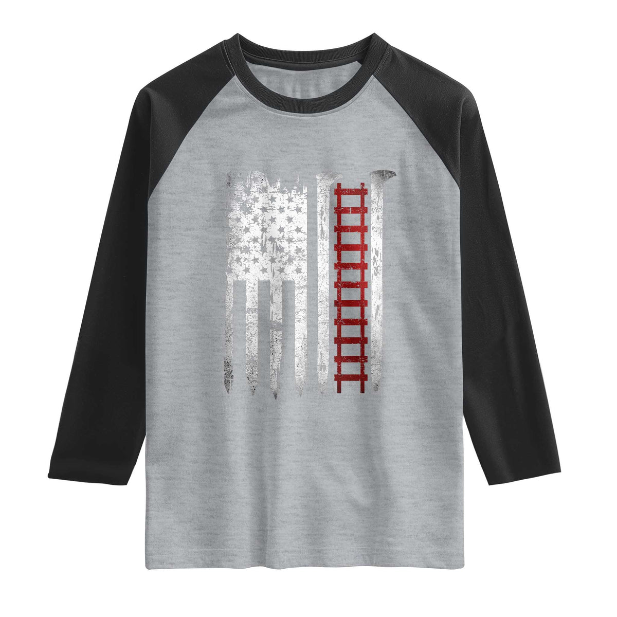 American Flag Railroad Raglan Shirt Railway Workers Track Spike Graphic TS10 Heather Gray Black Print Your Wear