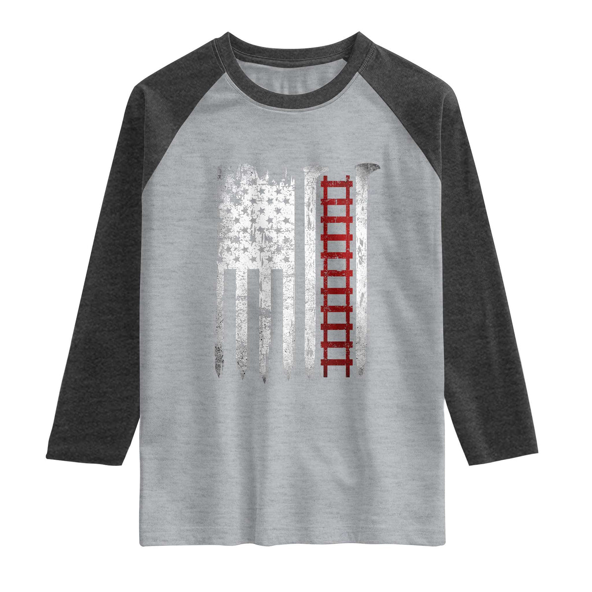 American Flag Railroad Raglan Shirt Railway Workers Track Spike Graphic TS10 Heather Gray Heather Charcoal Print Your Wear