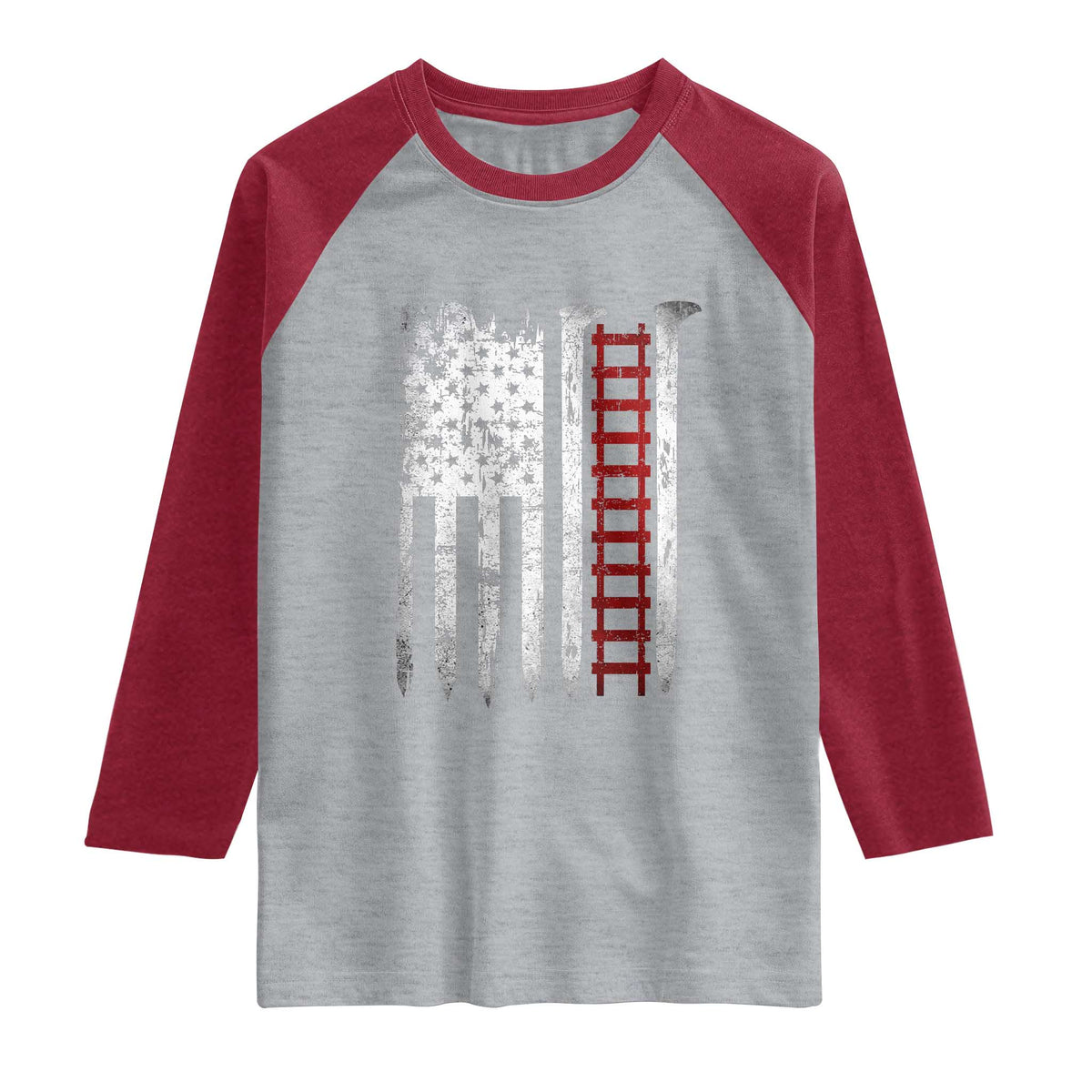 American Flag Railroad Raglan Shirt Railway Workers Track Spike Graphic TS10 Heather Gray Heather Red Print Your Wear