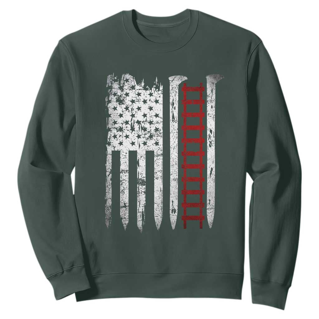 American Flag Railroad Sweatshirt Railway Workers Track Spike Graphic TS10 Dark Forest Green Print Your Wear