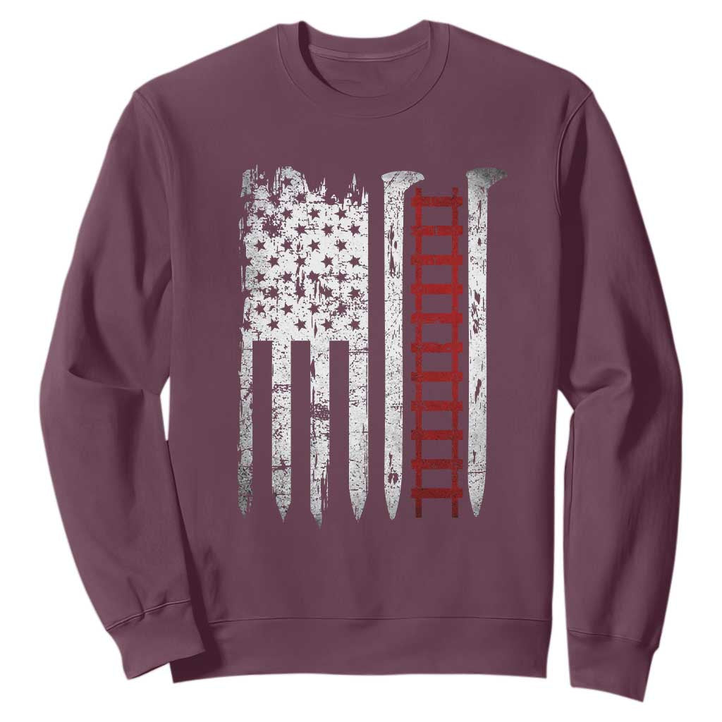 American Flag Railroad Sweatshirt Railway Workers Track Spike Graphic TS10 Maroon Print Your Wear