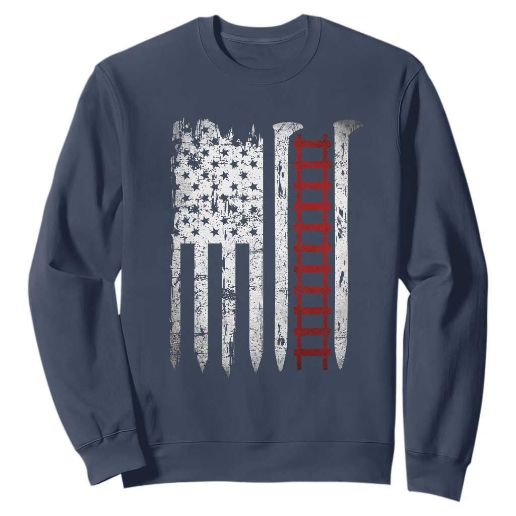 American Flag Railroad Sweatshirt Railway Workers Track Spike Graphic TS10 Navy Print Your Wear
