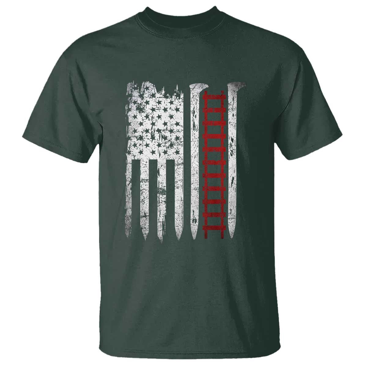 American Flag Railroad T Shirt Railway Workers Track Spike Graphic TS10 Dark Forest Green Print Your Wear