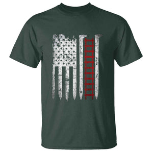 American Flag Railroad T Shirt Railway Workers Track Spike Graphic TS10 Dark Forest Green Print Your Wear