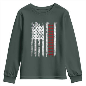 American Flag Railroad Youth Sweatshirt Railway Workers Track Spike Graphic TS10 Dark Forest Green Print Your Wear