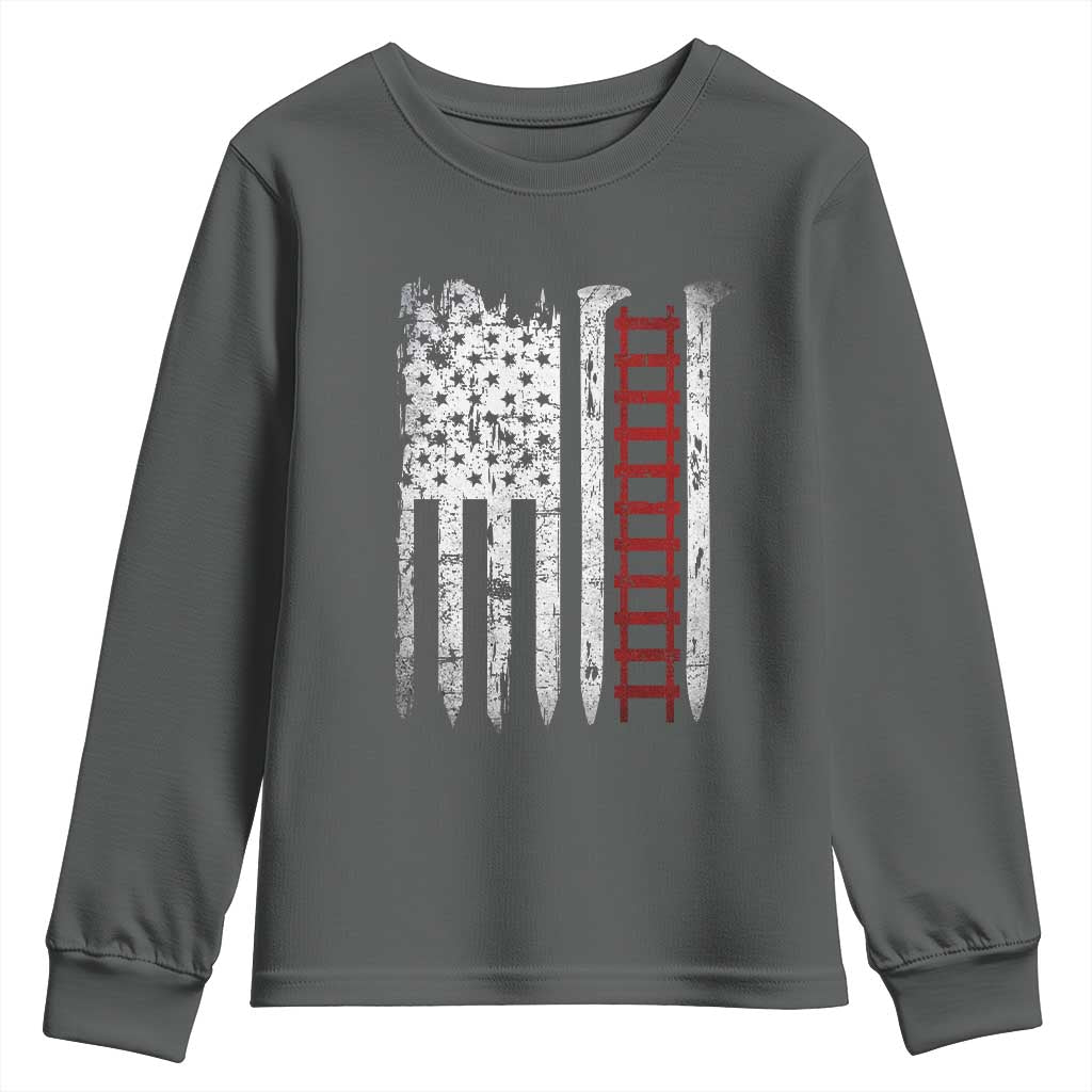 American Flag Railroad Youth Sweatshirt Railway Workers Track Spike Graphic TS10 Dark Heather Print Your Wear