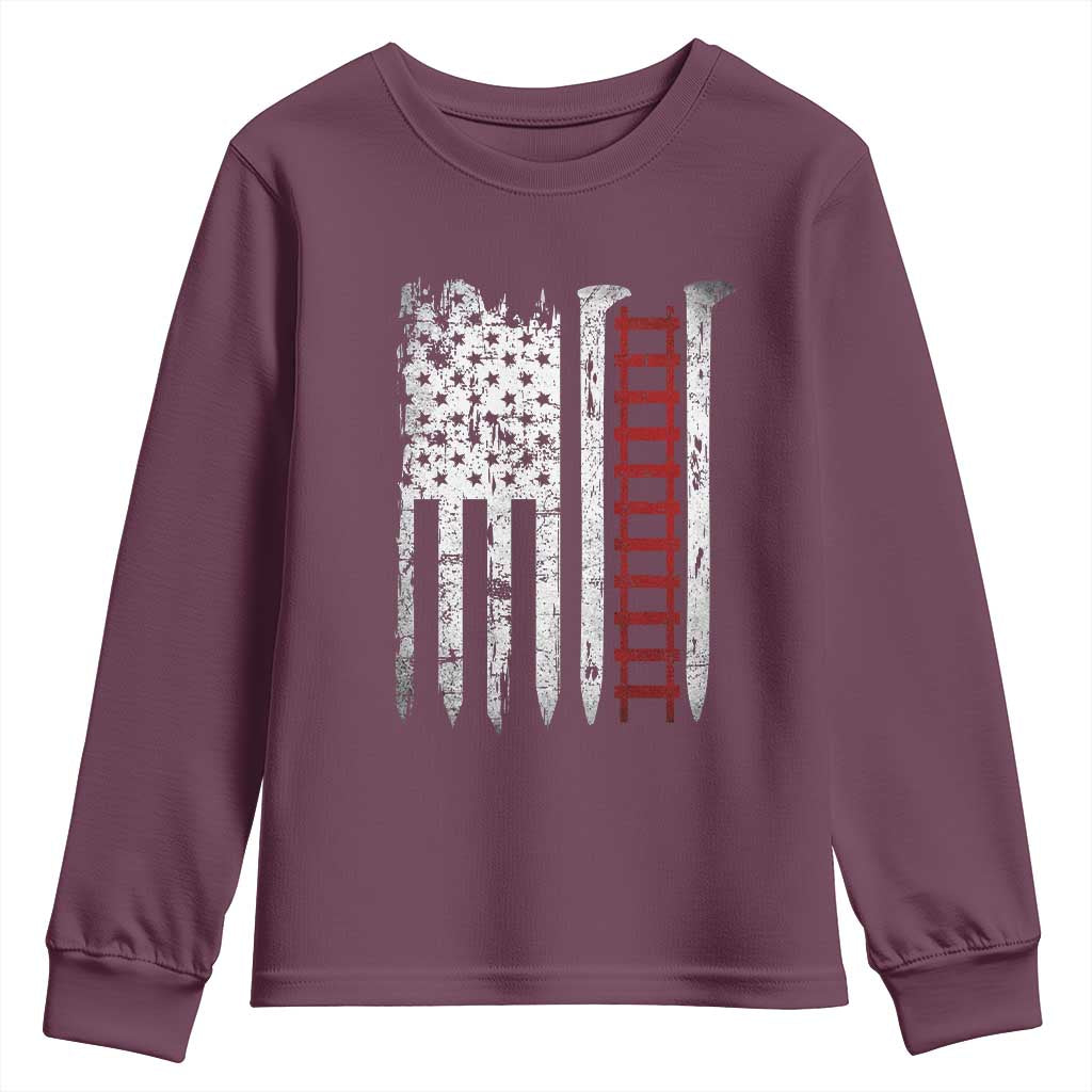 American Flag Railroad Youth Sweatshirt Railway Workers Track Spike Graphic TS10 Maroon Print Your Wear