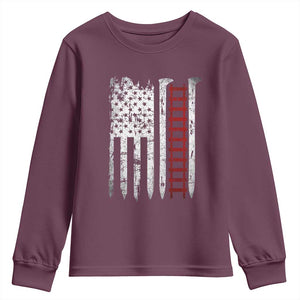 American Flag Railroad Youth Sweatshirt Railway Workers Track Spike Graphic TS10 Maroon Print Your Wear