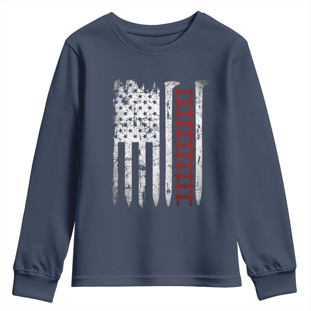 American Flag Railroad Youth Sweatshirt Railway Workers Track Spike Graphic TS10 Navy Print Your Wear