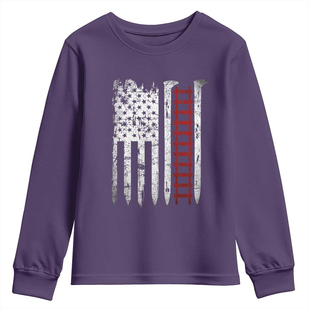 American Flag Railroad Youth Sweatshirt Railway Workers Track Spike Graphic TS10 Purple Print Your Wear