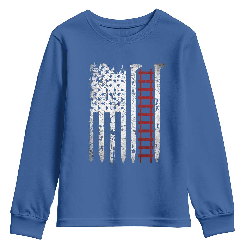 American Flag Railroad Youth Sweatshirt Railway Workers Track Spike Graphic TS10 Royal Blue Print Your Wear
