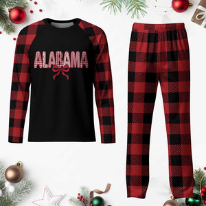 Alabama Coquette Bow Gingham Game Day Spirit Graphic Plaid Pajama Set