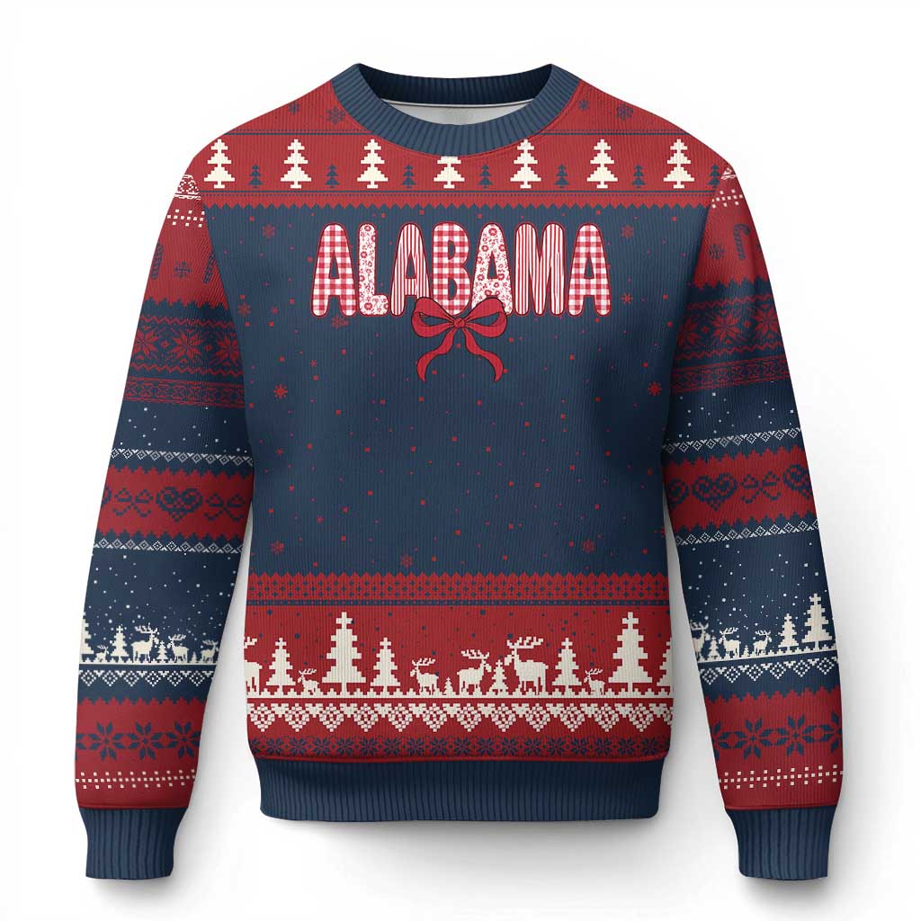 Alabama Coquette Bow Gingham Game Day Spirit Graphic Ugly Christmas Sweater