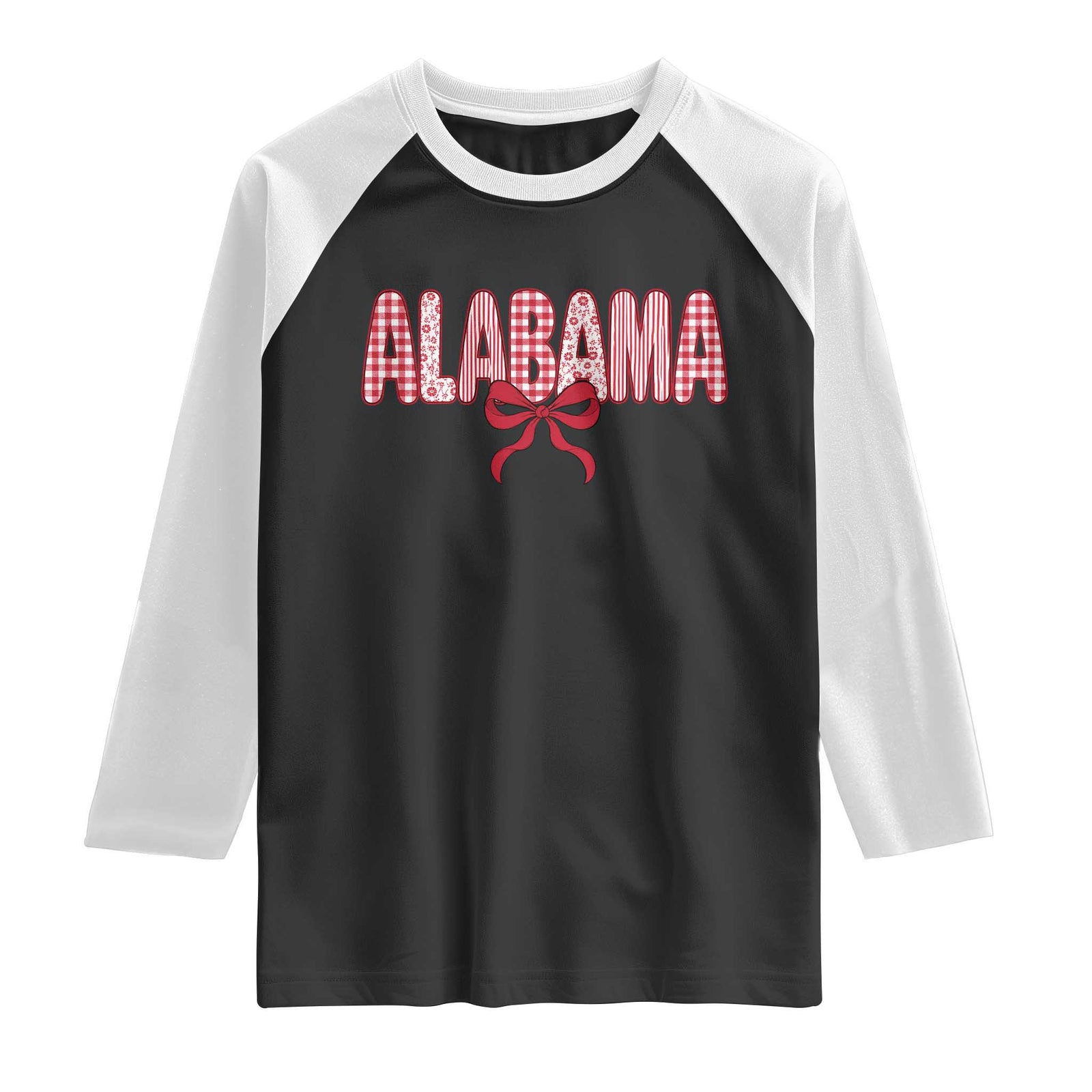 Alabama Coquette Bow Gingham Game Day Spirit Graphic Raglan Shirt