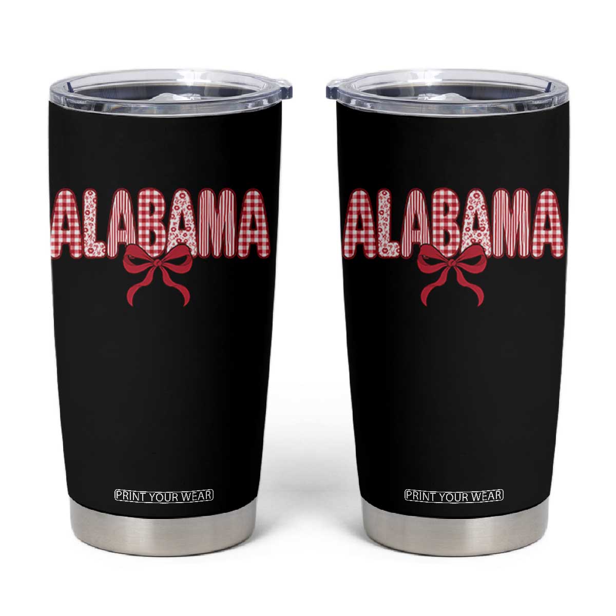 Alabama Coquette Bow Gingham Game Day Spirit Graphic Tumbler Cup