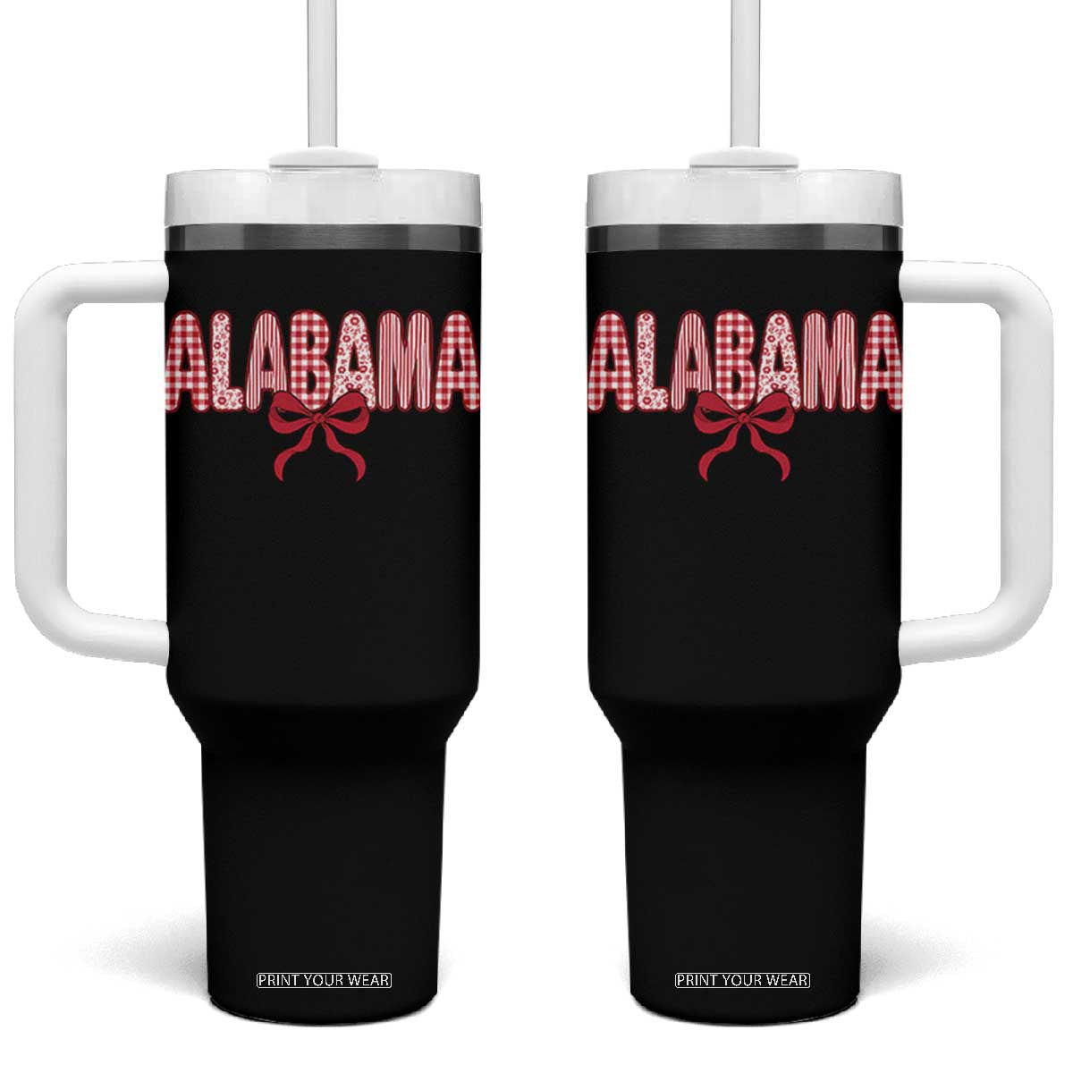 Alabama Coquette Bow Gingham Game Day Spirit Graphic Tumbler With Handle
