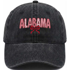 Alabama Coquette Bow Gingham Game Day Spirit Graphic Washed Cotton Baseball Cap
