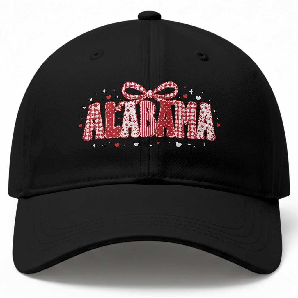 Alabama Red Coquette Bow Gingham State Pride Graphic Baseball Cap