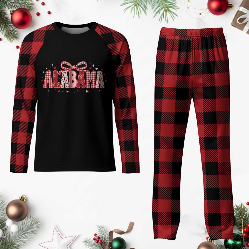 Alabama Red Coquette Bow Gingham State Pride Graphic Plaid Pajama Set