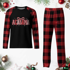 Alabama Red Coquette Bow Gingham State Pride Graphic Plaid Pajama Set
