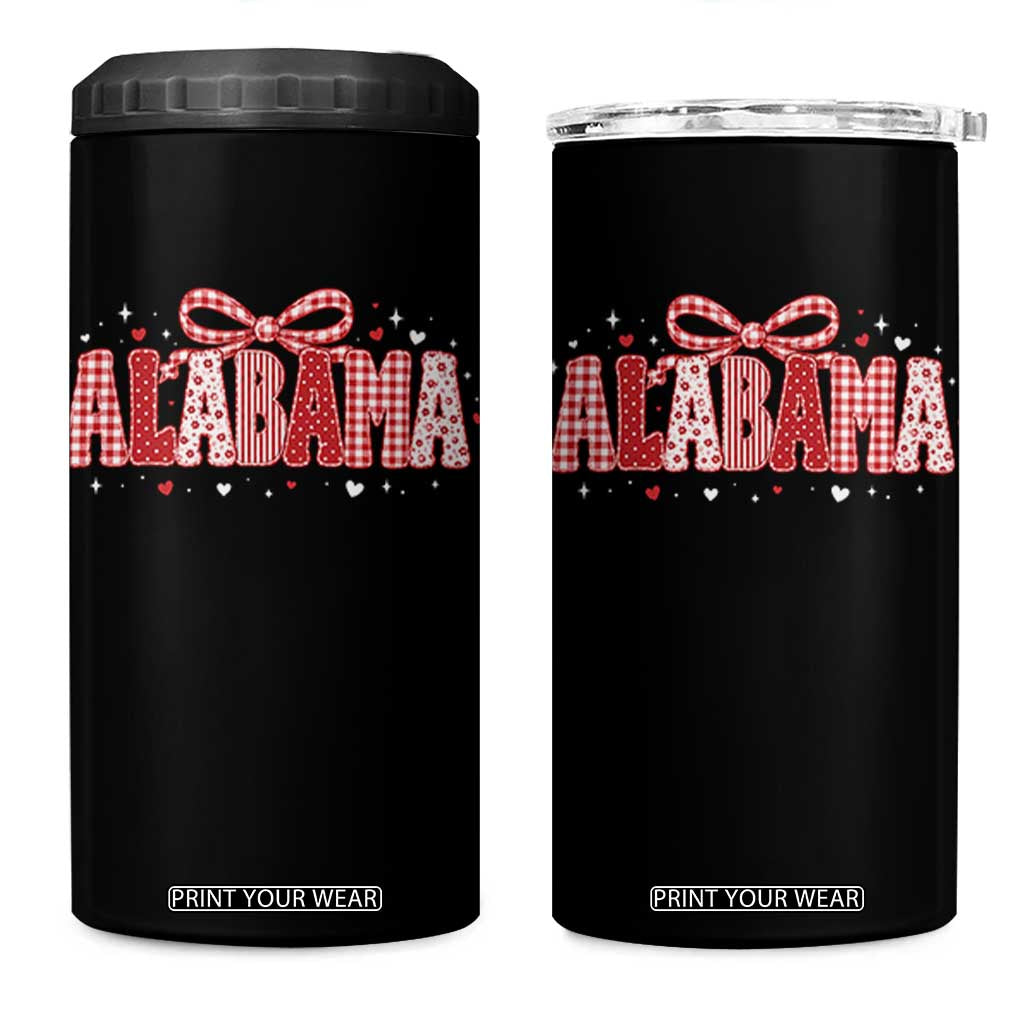 Alabama Red Coquette Bow Gingham State Pride Graphic 4 in 1 Can Cooler Tumbler