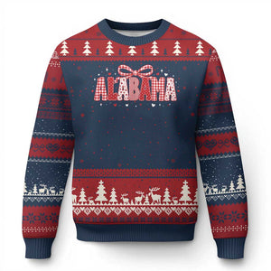 Alabama Red Coquette Bow Gingham State Pride Graphic Ugly Christmas Sweater