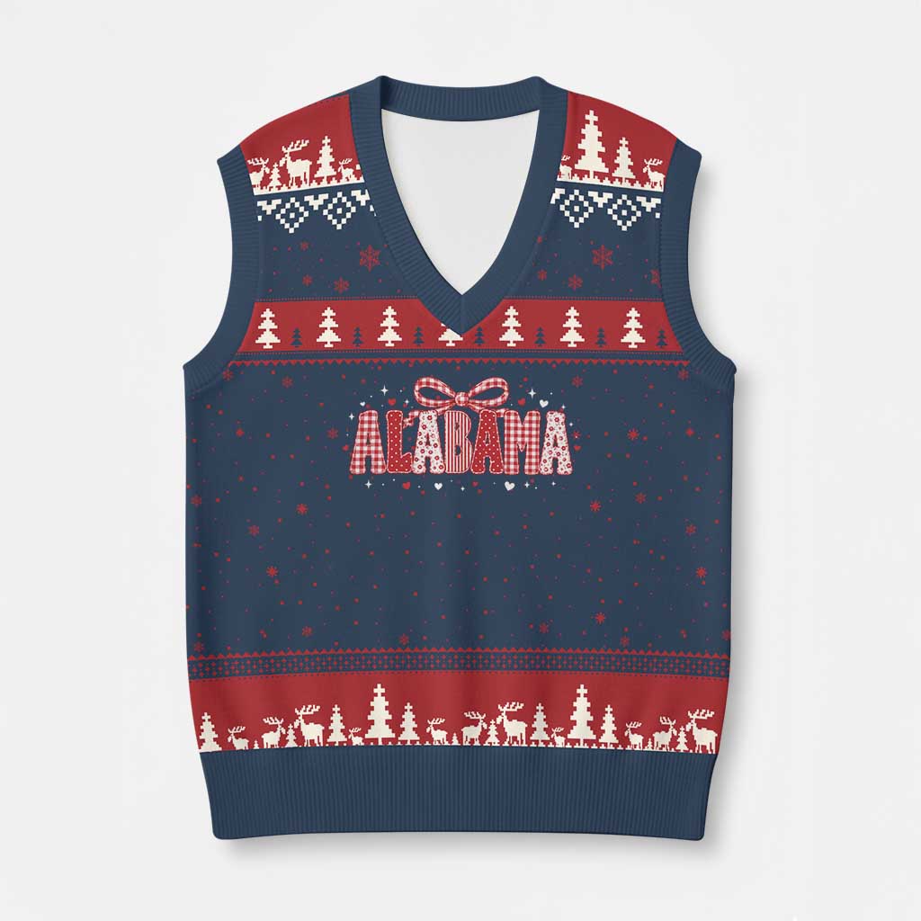 Alabama Red Coquette Bow Gingham State Pride Graphic V-Neck Knit Sweater Vest