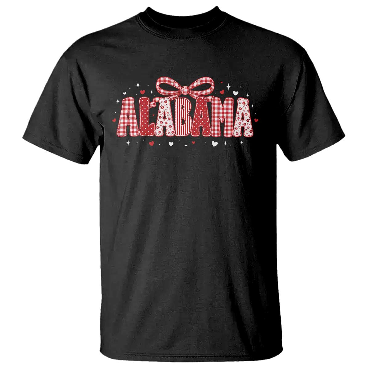 Alabama Red Coquette Bow Gingham State Pride Graphic T Shirt