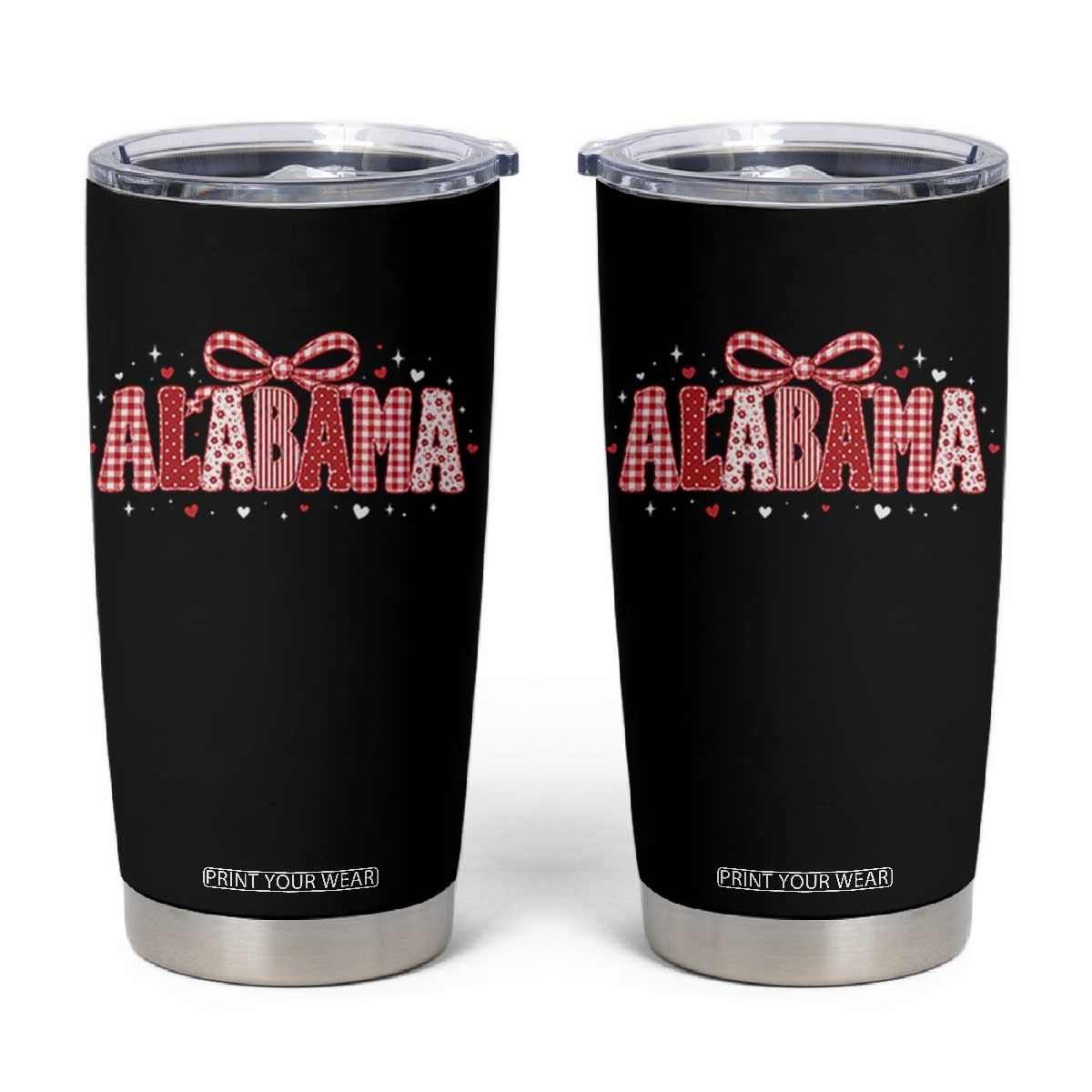 Alabama Red Coquette Bow Gingham State Pride Graphic Tumbler Cup