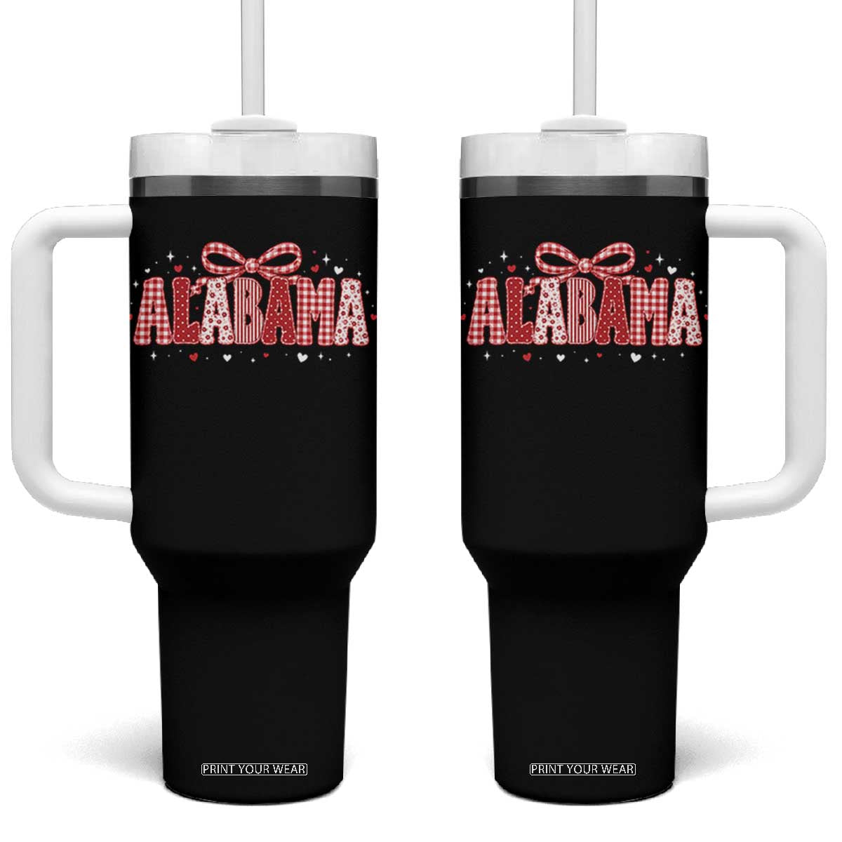Alabama Red Coquette Bow Gingham State Pride Graphic Tumbler With Handle