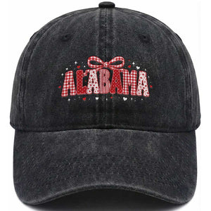 Alabama Red Coquette Bow Gingham State Pride Graphic Washed Cotton Baseball Cap