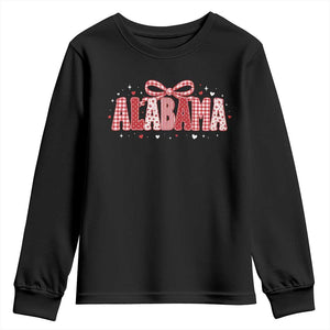Alabama Red Coquette Bow Gingham State Pride Graphic Youth Sweatshirt