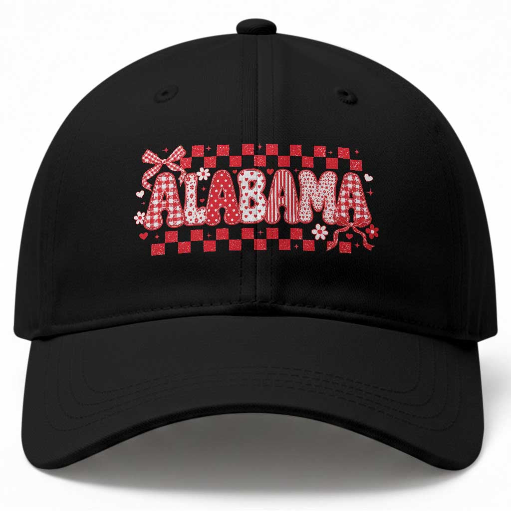 Alabama Coquette Bow Checkered Gingham Southern Girl State Pride Graphic Baseball Cap
