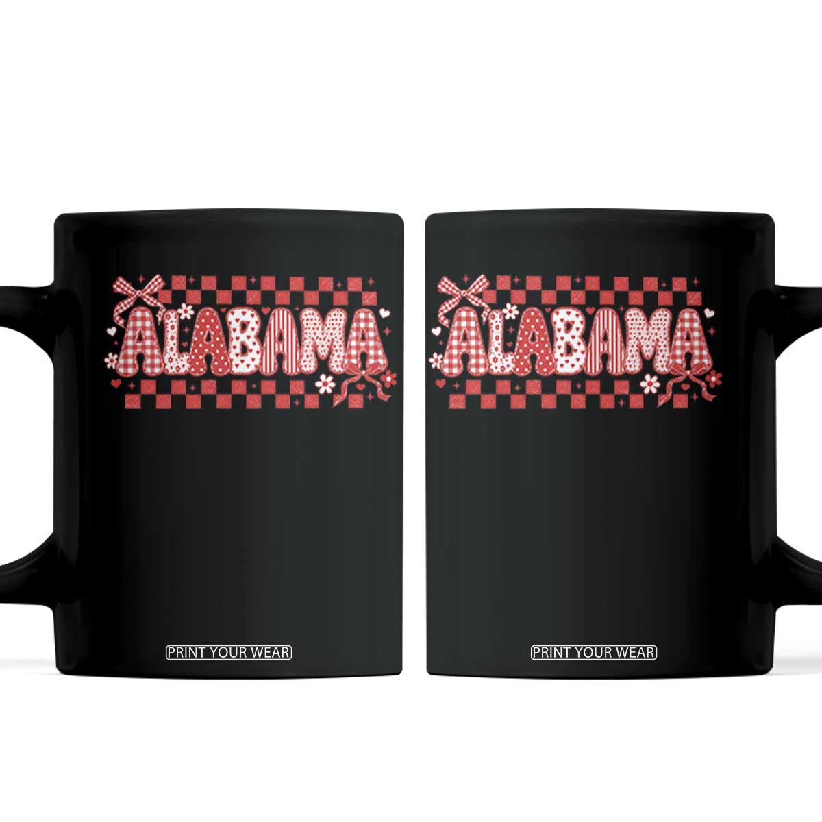 Alabama Coquette Bow Checkered Gingham Southern Girl State Pride Graphic Coffee Mug