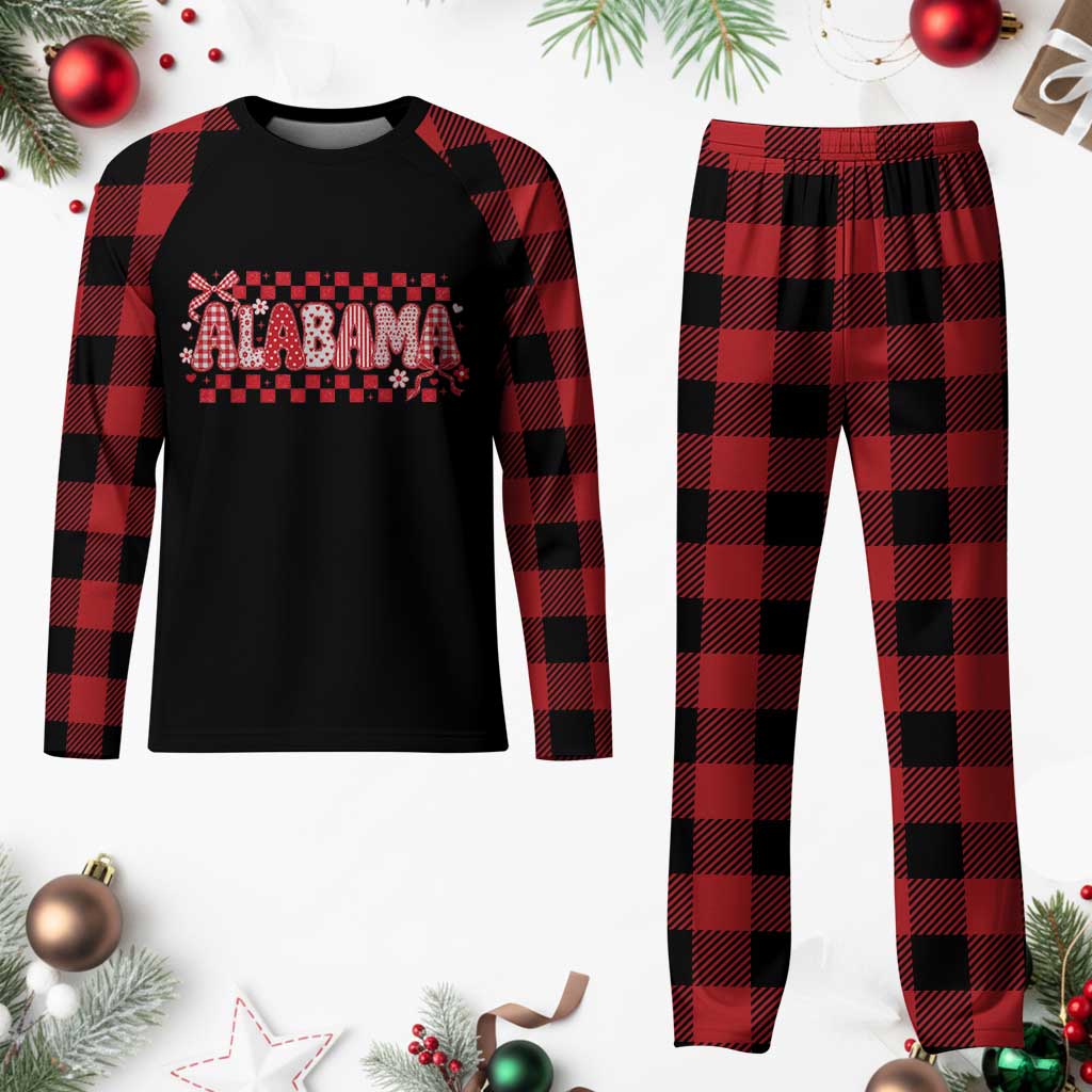 Alabama Coquette Bow Checkered Gingham Southern Girl State Pride Graphic Plaid Pajama Set