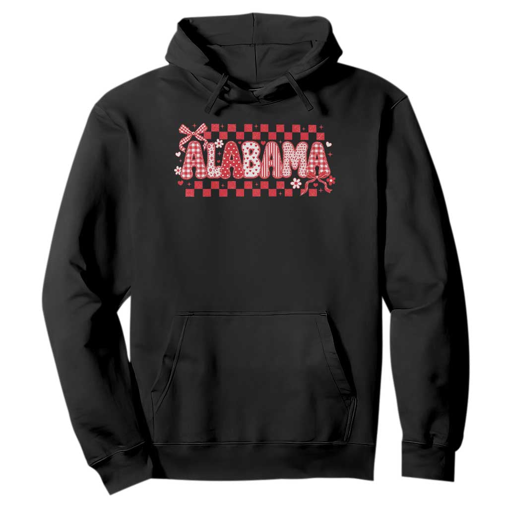 Alabama Coquette Bow Checkered Gingham Southern Girl State Pride Graphic Hoodie
