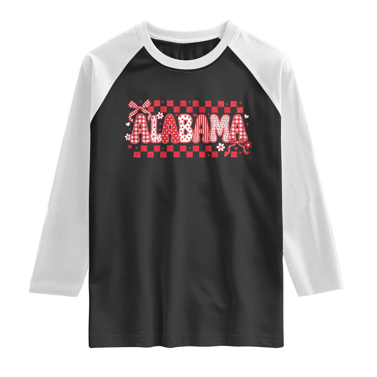 Alabama Coquette Bow Checkered Gingham Southern Girl State Pride Graphic Raglan Shirt
