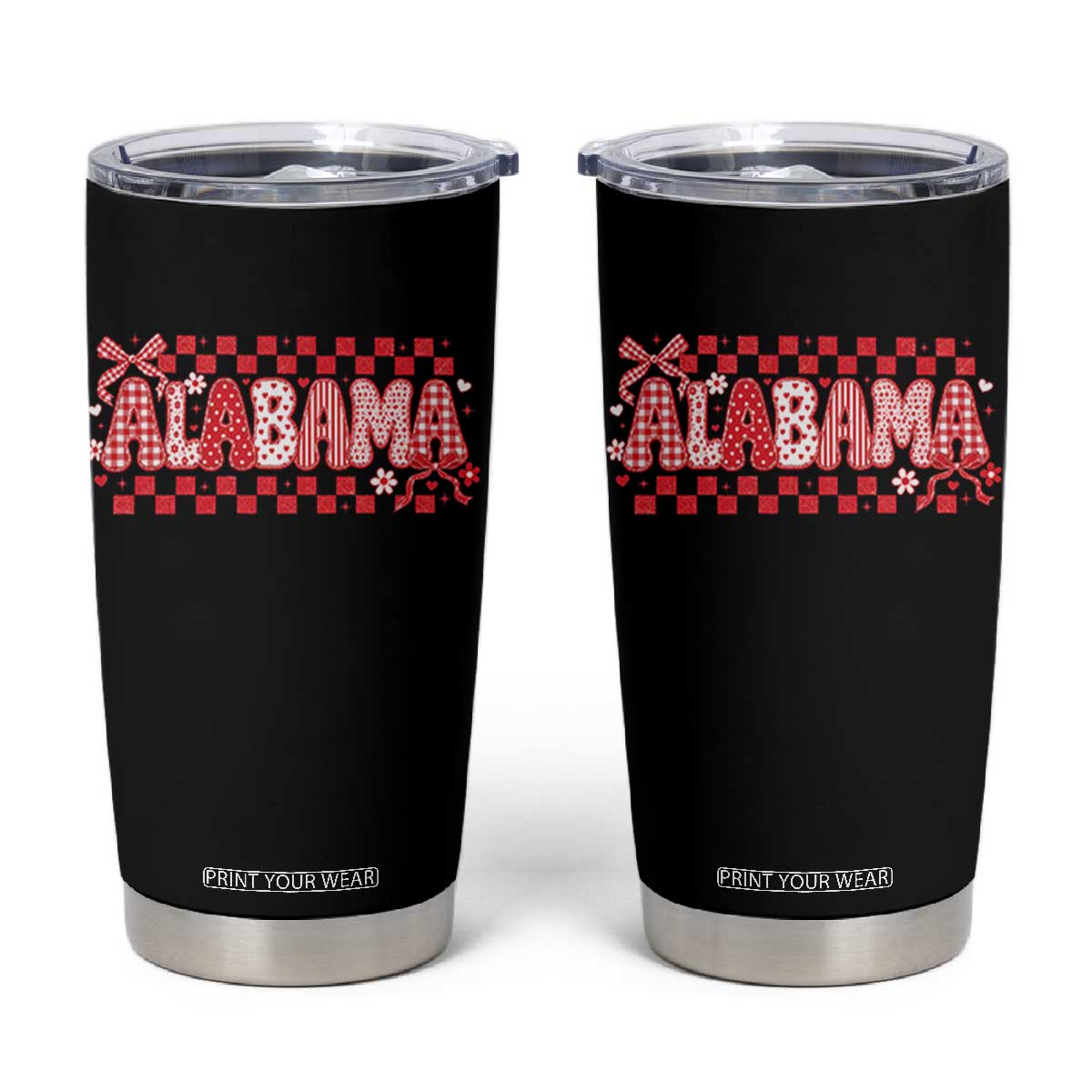 Alabama Coquette Bow Checkered Gingham Southern Girl State Pride Graphic Tumbler Cup
