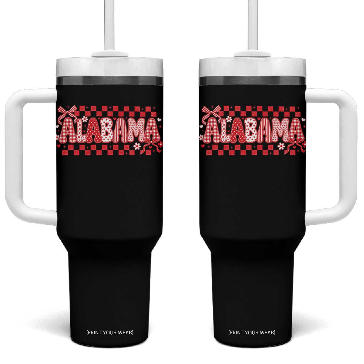 Alabama Coquette Bow Checkered Gingham Southern Girl State Pride Graphic Tumbler With Handle