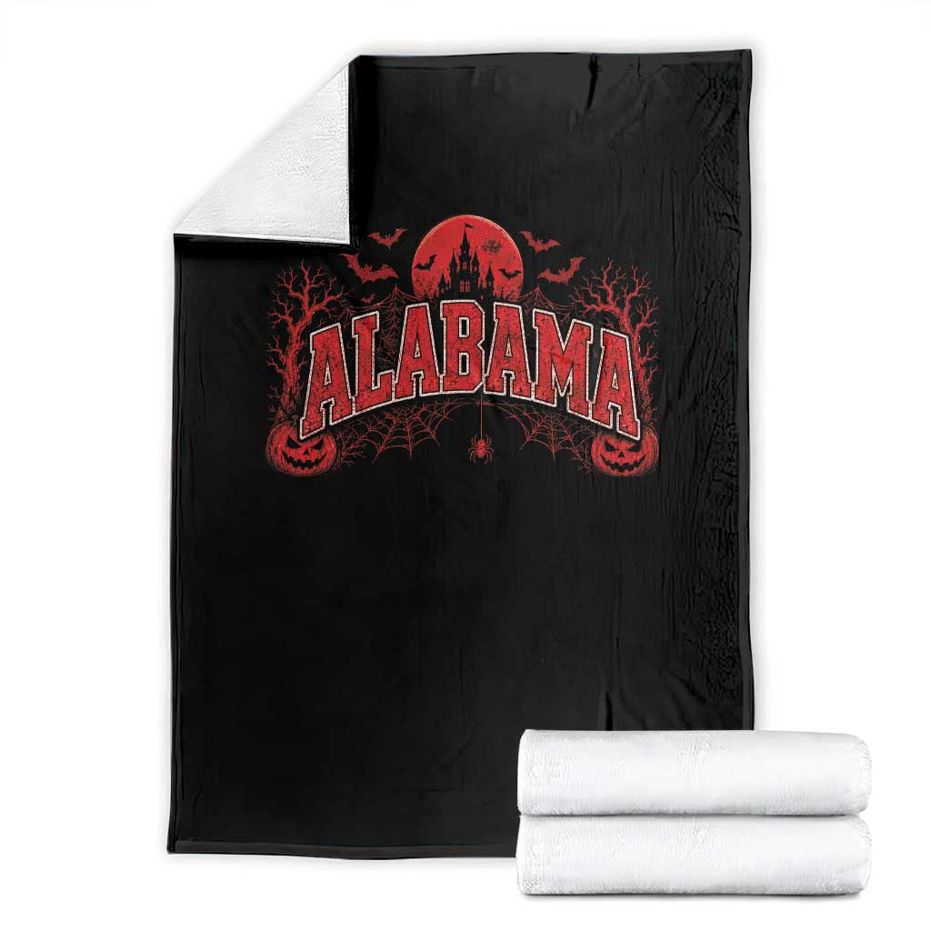 Alabama Spooky Castle Red Moon Halloween Graphic Throw Blanket