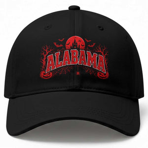 Alabama Spooky Castle Red Moon Halloween Graphic Baseball Cap